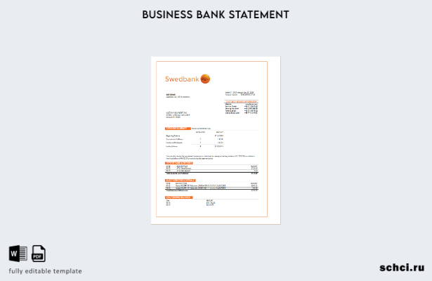 цифровая загрузка выписки по текущему счету Swedbank в формате Word и PDF шаблон